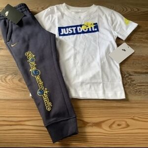 Nike Kids' White 'Just Do It' T-Shirt & Gray Jogger Set - Yellow Accent